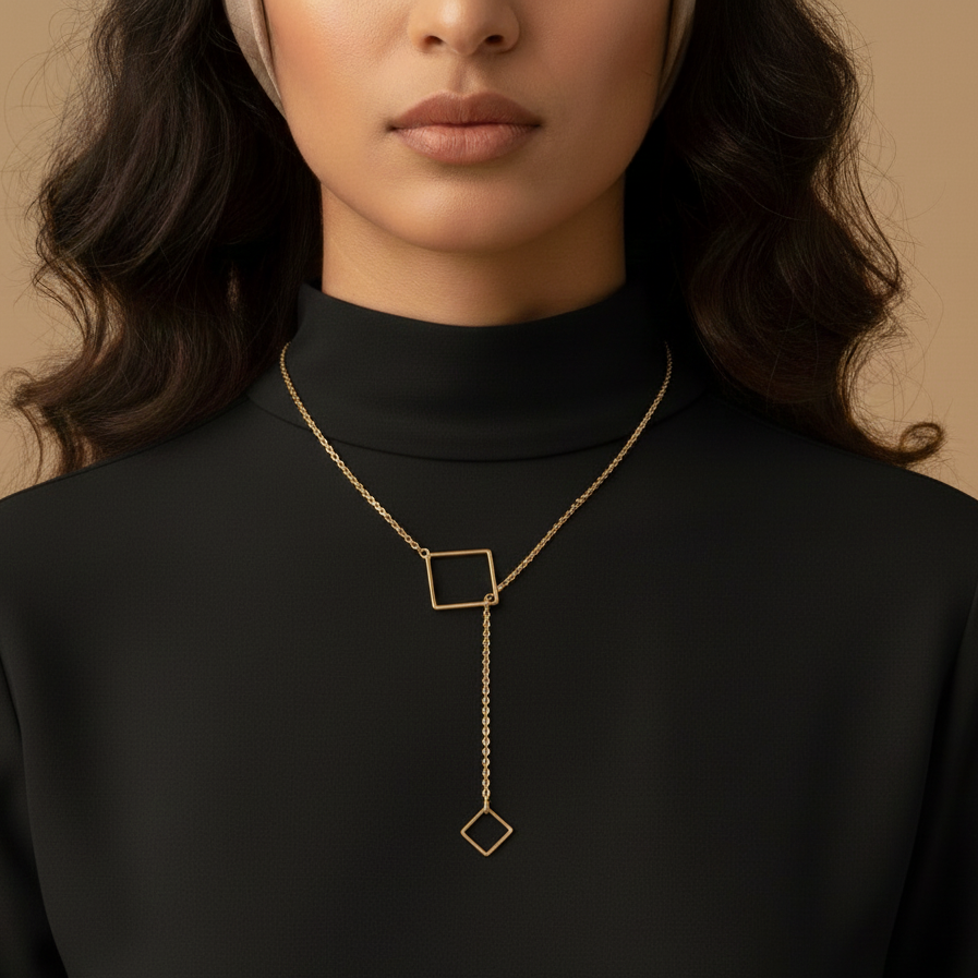 Geometric Square Lariat Necklace