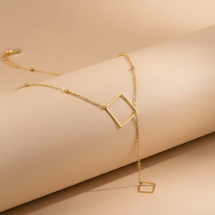 Geometric Square Lariat Necklace