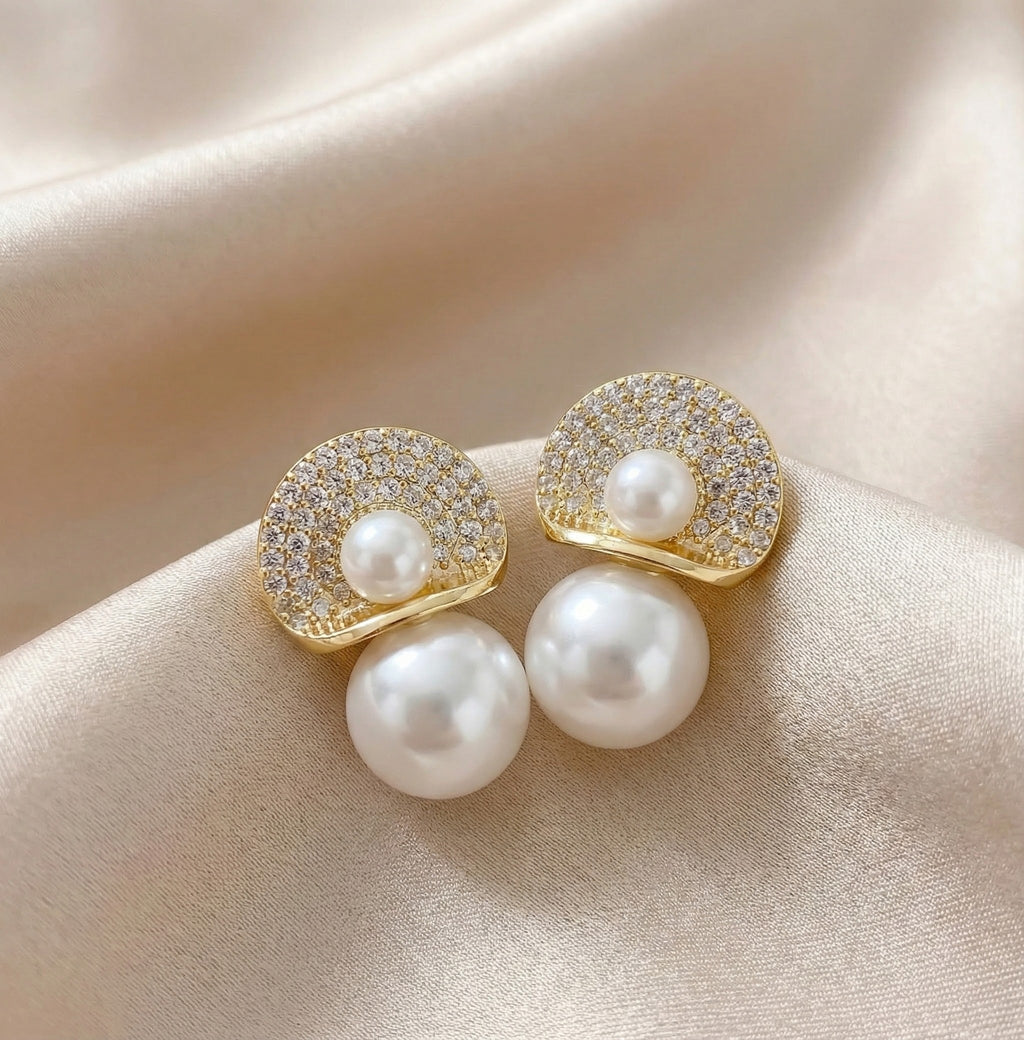 Golden Pearl Pave Studs