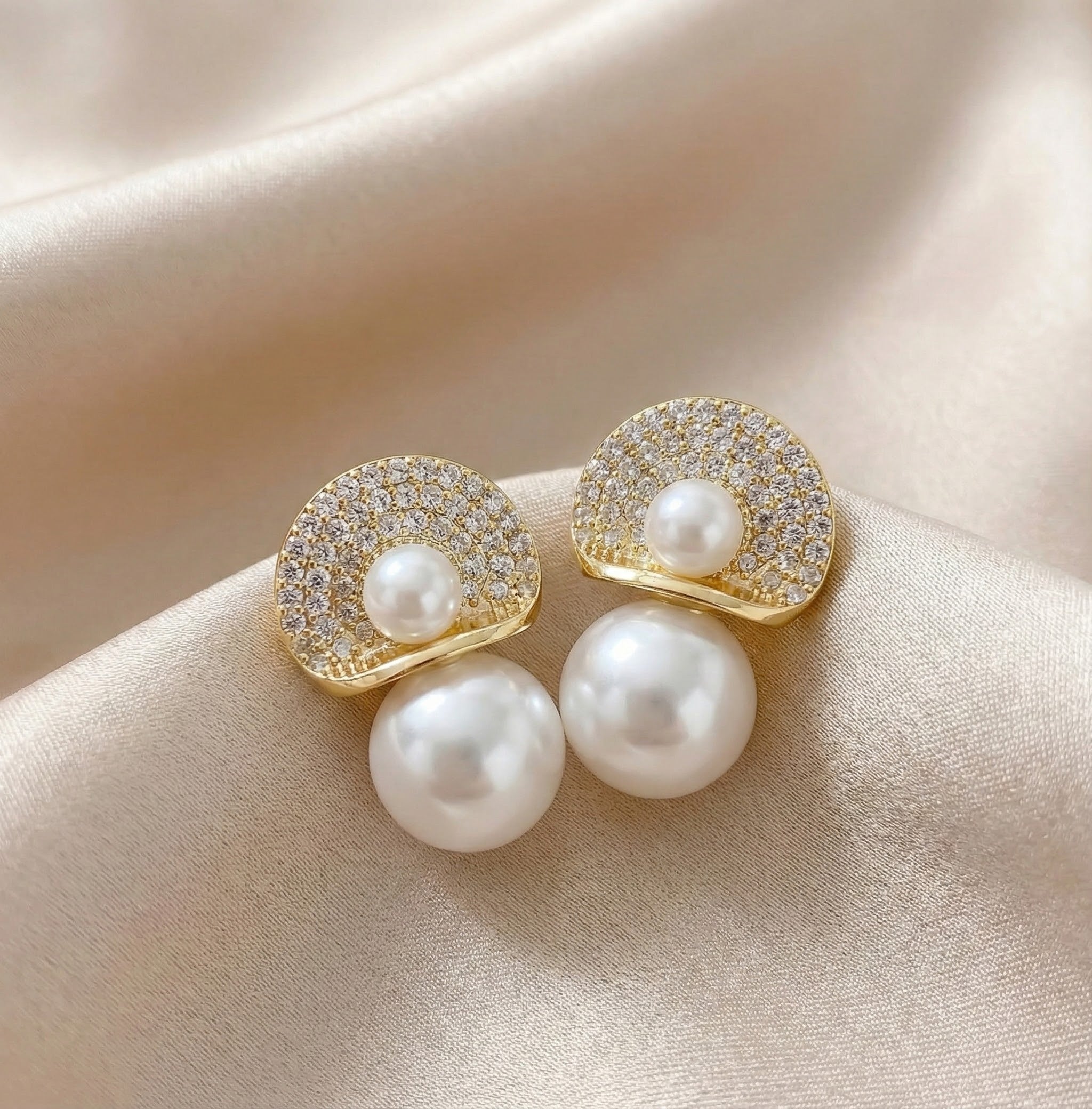 Golden Pearl Pave Studs