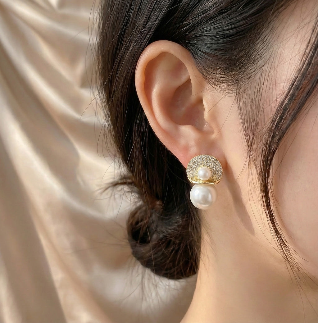 Golden Pearl Pave Studs