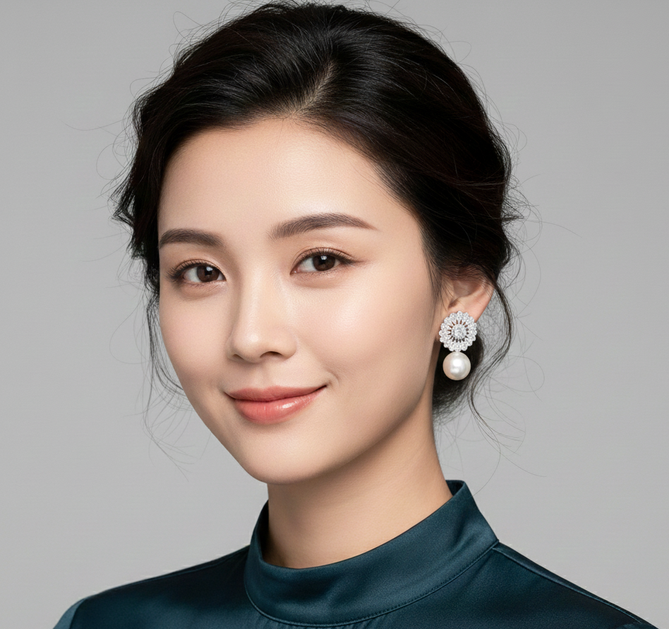 Crystal Flower and Pearl Drop Earrings