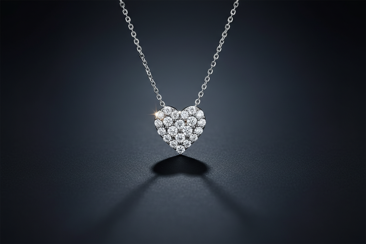 small dot shape heart single pendunt necklace shiny beautiful, but the background should be little bit dark 